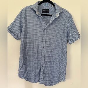 Robert Graham Button Up Mens Plaid Blue Check Shirt Short Sleeve Size Large